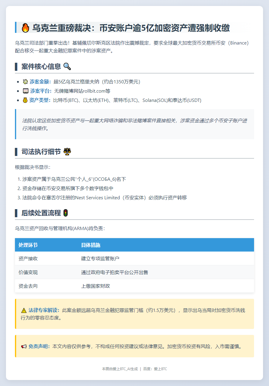 乌法院下令移交币安涉案资产