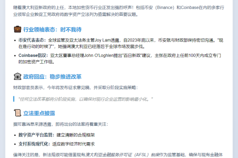 澳加密业敦促政府优先数字资产立法