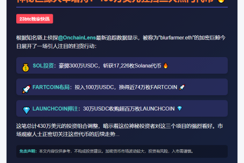 巨鲸豪掷430万购SOL、FART和LAUNCH