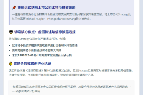 Strategy高管涉比特币虚假陈述遭集体诉讼