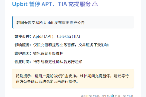 Upbit暂停APT、TIA充提
