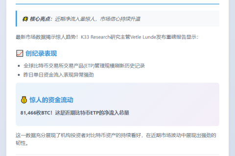 全球比特币ETP规模破纪录，流入超8万枚