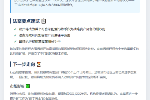 德州通过比特币储备投资案，待州长批准