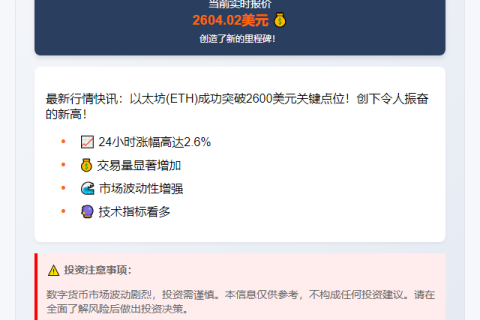 以太坊涨破2600美元