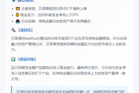 贝莱德比特币ETF跻身ETF流入前五