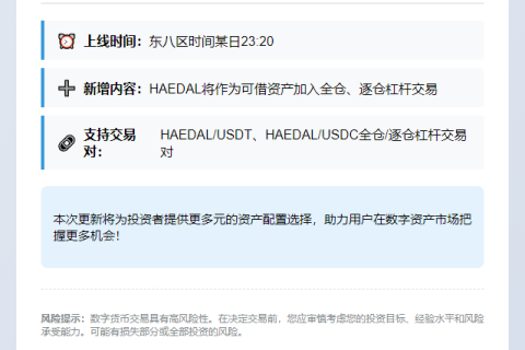 币安杠杆新增HAEDAL资产