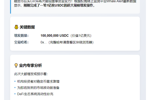 Circle增发1亿USDC