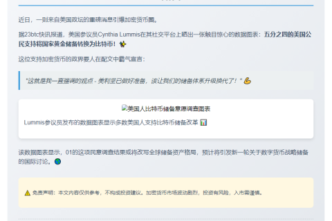 美参议员：八成民众支持黄金换比特币