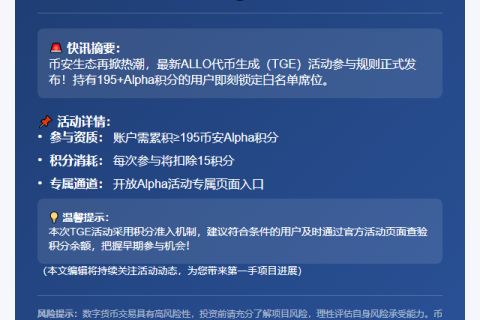 币安ALLO活动门槛：195积分