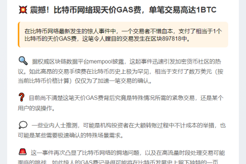 1BTC天价GAS费惊现比特币网络