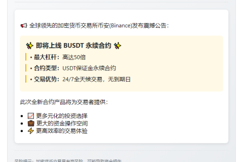 币安上线 BUSDT 永续合约