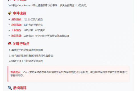 Cetus Protocol遭2.23亿美元黑客攻击