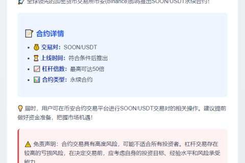"Binance上线SOONUSDT永续合约"