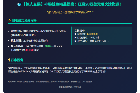鲸鱼抛售TRUMP和FARTCOIN，狂赚20万刀