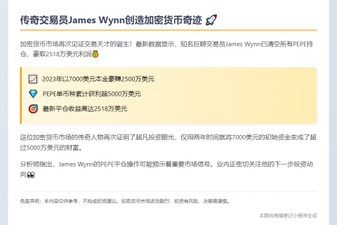 巨鲸James Wynn豪赚2518万平仓PEPE