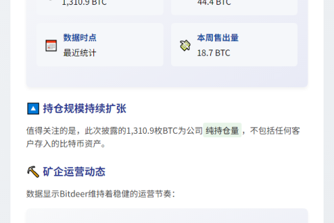 Bitdeer比特币持仓增至1310枚
