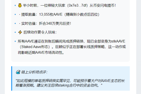 巨鲸从币安提现1.3万枚AAVE