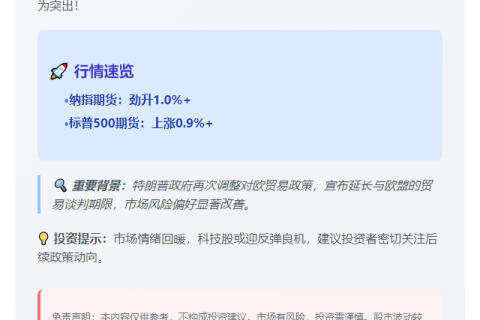 美股期货拉升，纳指涨逾1%