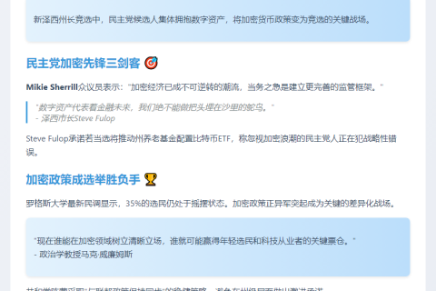 新泽西民主党人竞选中力挺加密货币
