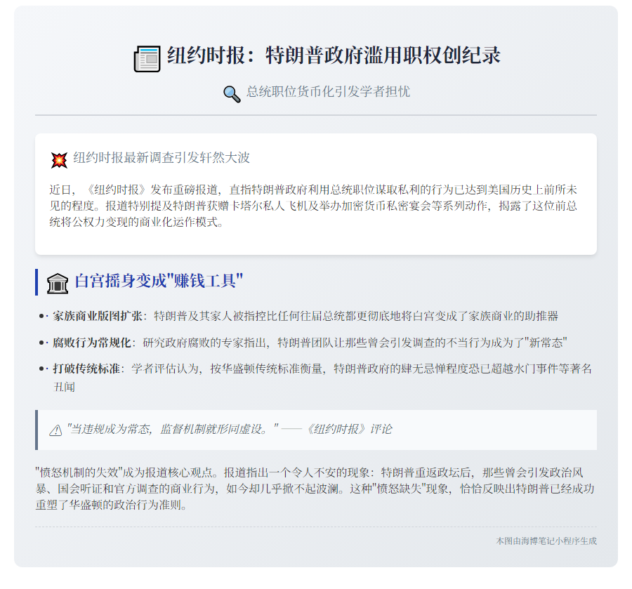 纽约时报：特朗普政府滥用职权创纪录