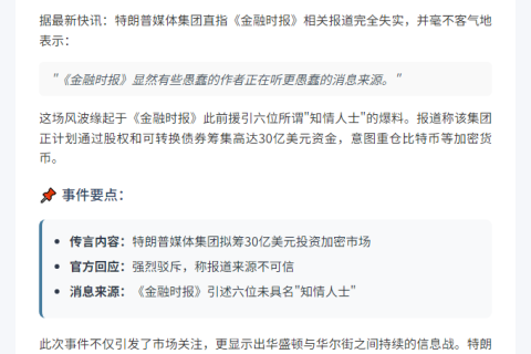 特朗普集团否认筹款买加密货币