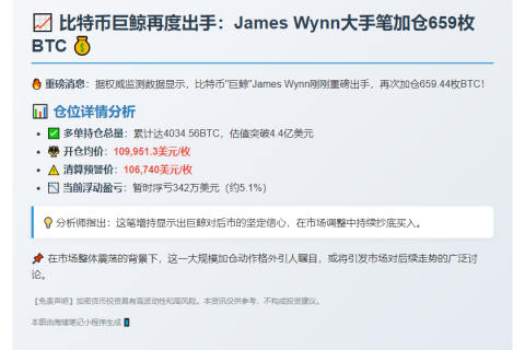 巨鲸James Wynn加仓659枚BTC
