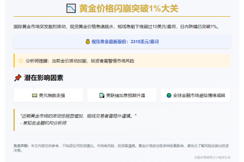 黄金跌超1%报3310美元