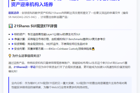21Shares申请SUI现货ETF在纳斯达克上市