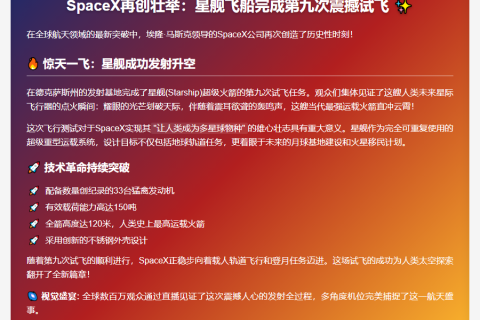 SpaceX星舰第九次试飞成功