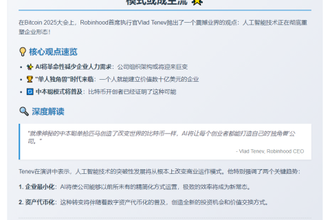 AI或催生“单人公司”如BTC诞生