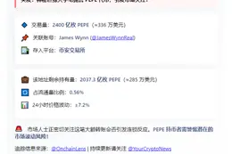 James Wynn转2400亿PEPE至币安