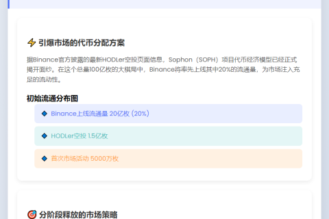 "SOPH总量100亿枚，20亿枚流通Binance"