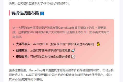 GameStop买入4710枚BTC