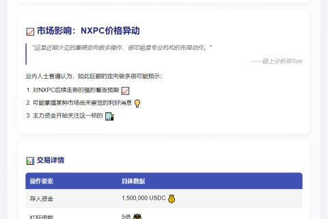 "新建钱包豪掷150万USDC，5倍做多NXPC"