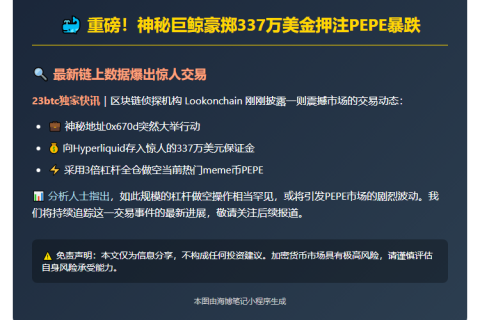 巨鲸337万押注，3倍杠杆做空PEPE