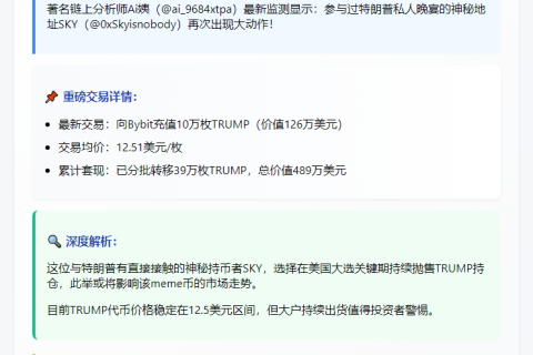 特朗普支持者SKY向Bybit充值10万枚TRUMP