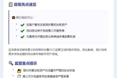 美OCC批准银行买卖托管的加密资产