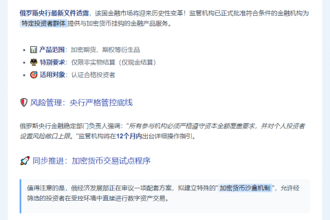 俄央行或开放加密衍生品交易