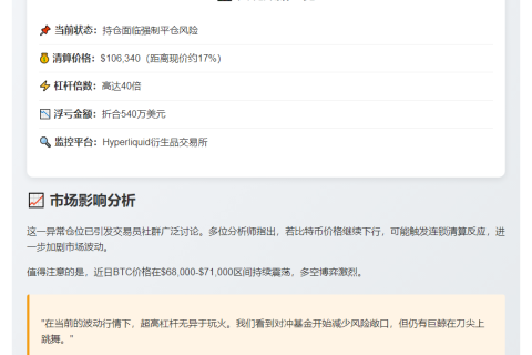 巨鲸40倍杠杆多单浮亏540万
