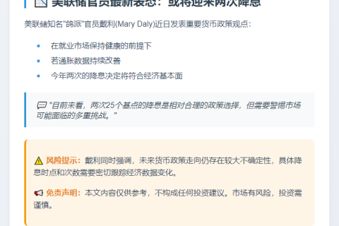 美联储戴利：今年或降息两次