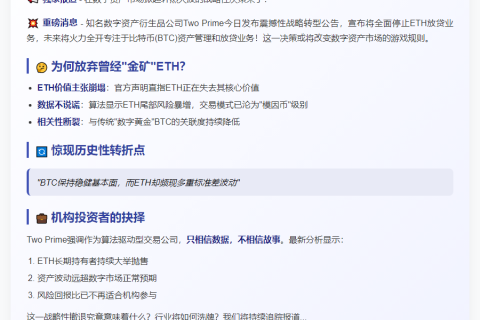 Two Prime停ETH贷，专注BTC