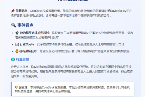 前特朗普助手筹划比特币投资公司