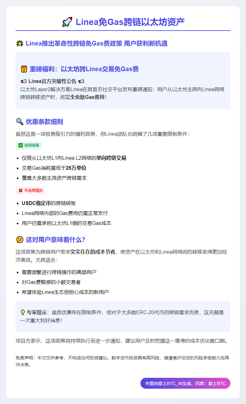 Linea免Gas跨链以太坊资产
