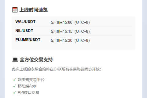 OKX上线WAL、NIL、PLUME永续合约