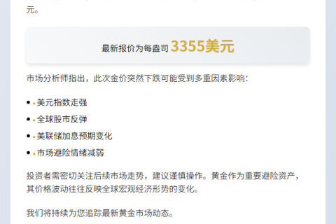 黄金短线跌7美元，现报3355