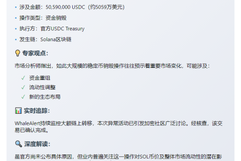 Solana链销毁5059万USDC