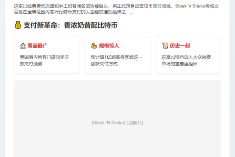 "Steak 'N Shake将支持比特币支付"