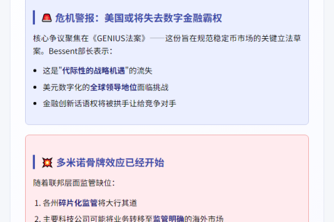 美财长：参议院拖后腿，令美痛失稳定币先机
