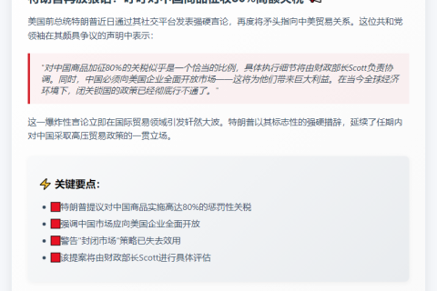 特朗普：应对华征80%关税，促开放市场