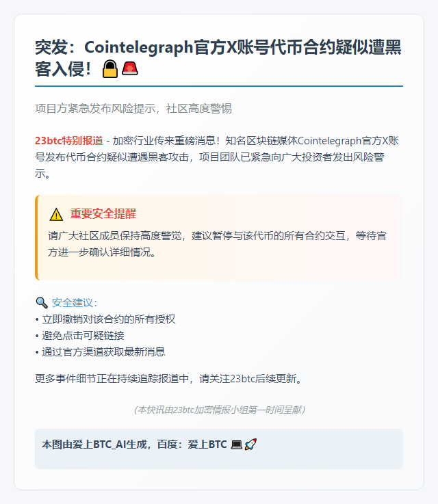 Cointelegraph X账号代币合约被盗